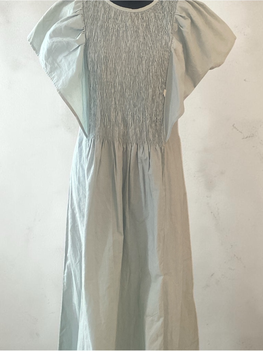 Light Mint Smocked Midi Dress with Flutter Sleeves - Picture 5 of 5